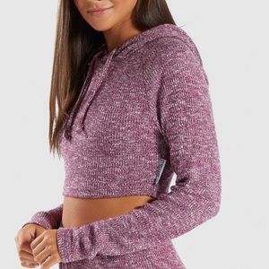 New. Gymshark SLOUNGE Cropped Hoodie in Deep Plum Marl Woman’s Large.
